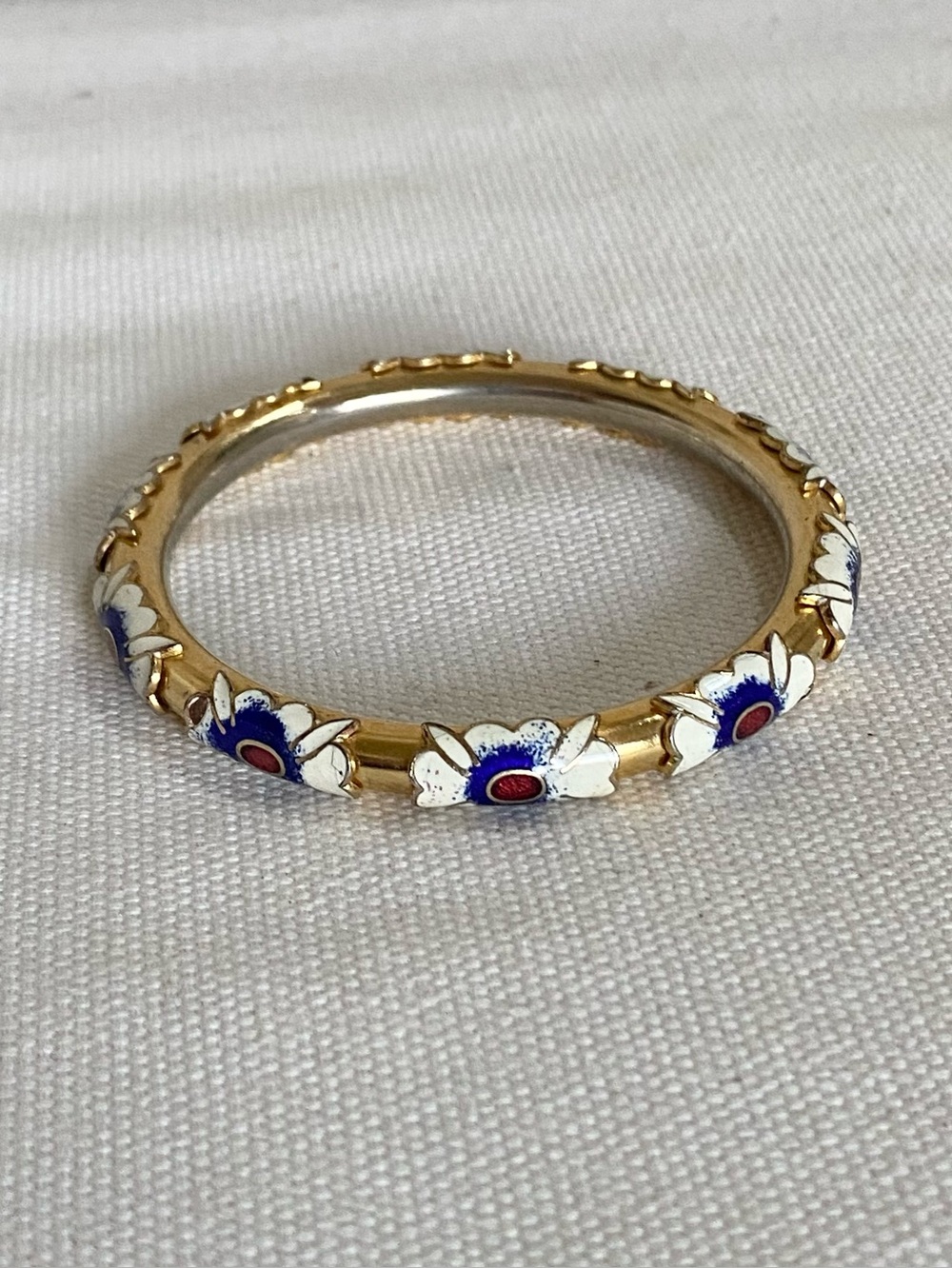 VTG Cloisonné Enamel Floral Flowers Bangle Bracelet Red White Blue Gold